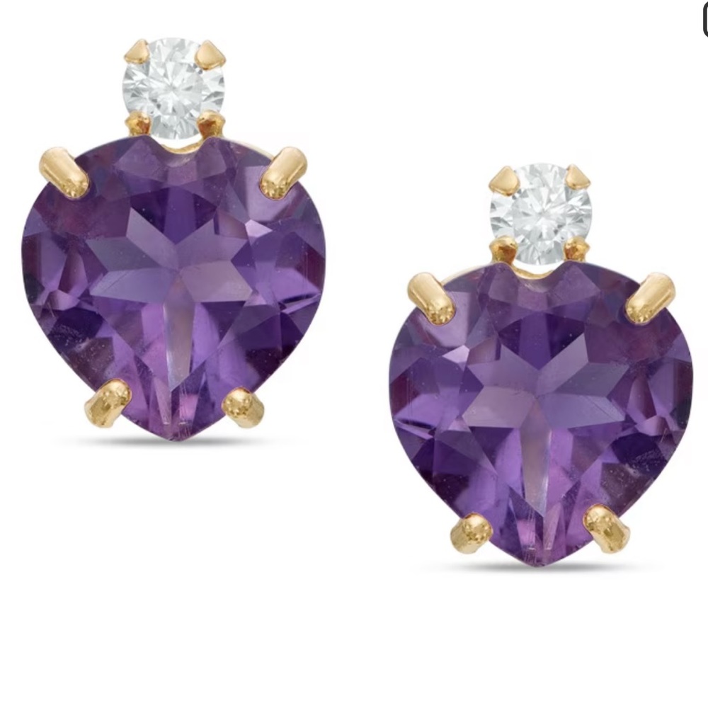 6mm Heart-Shaped Amethyst and Cubic Zirconia Stud Earrings in 10K Gold